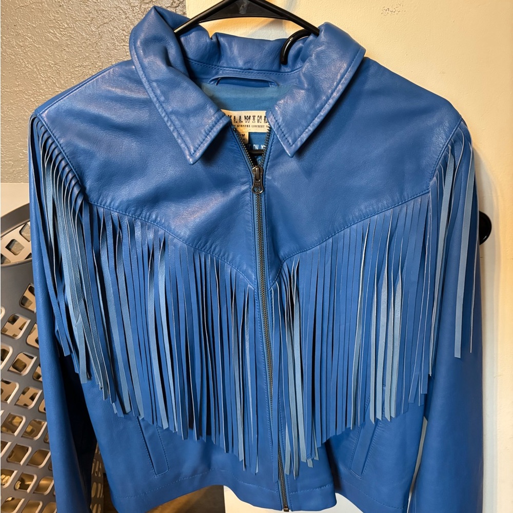 Blue Fringe Leather Jacket